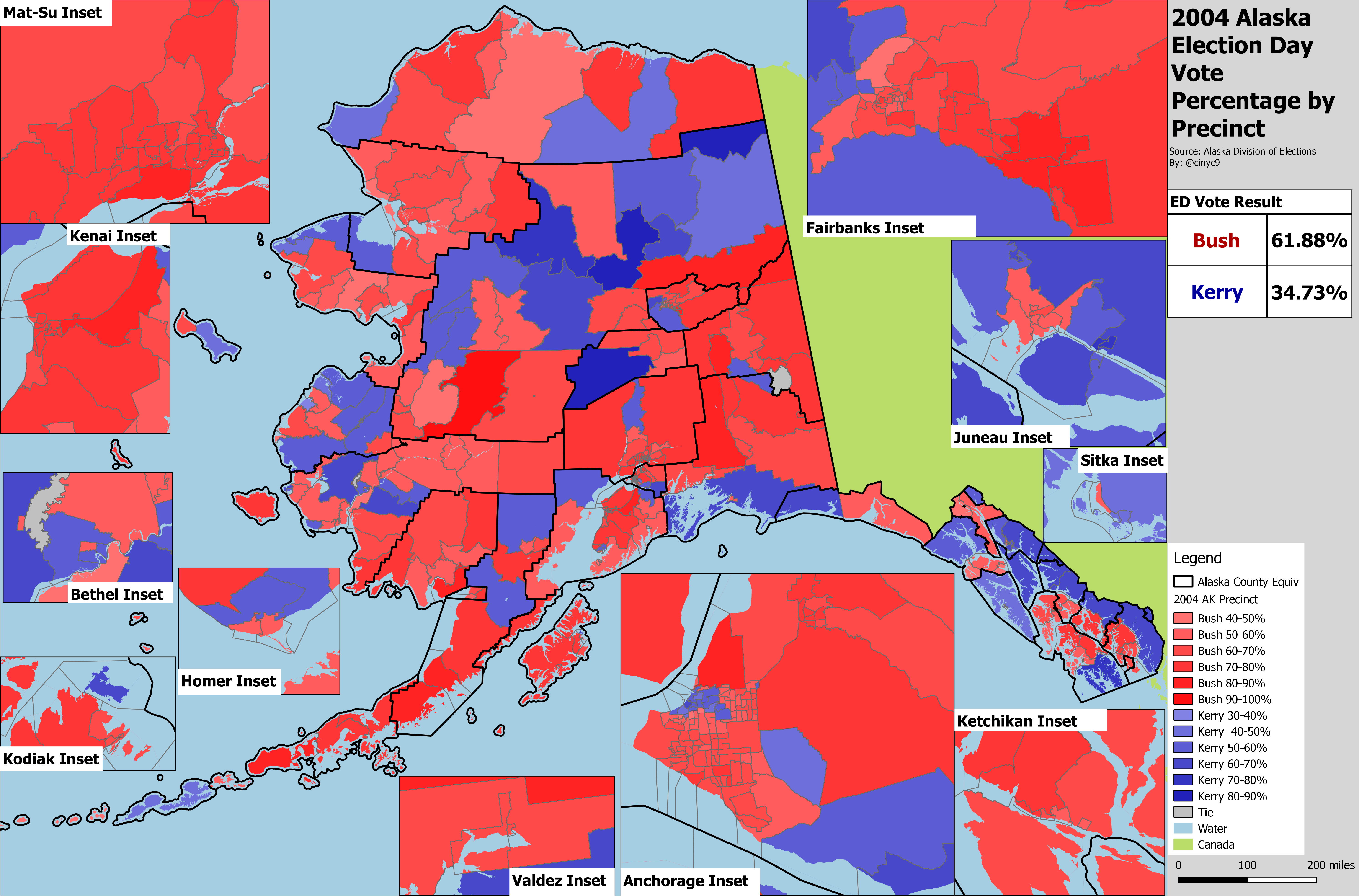 Alaska 2004 Election Day Precinct Winner Map