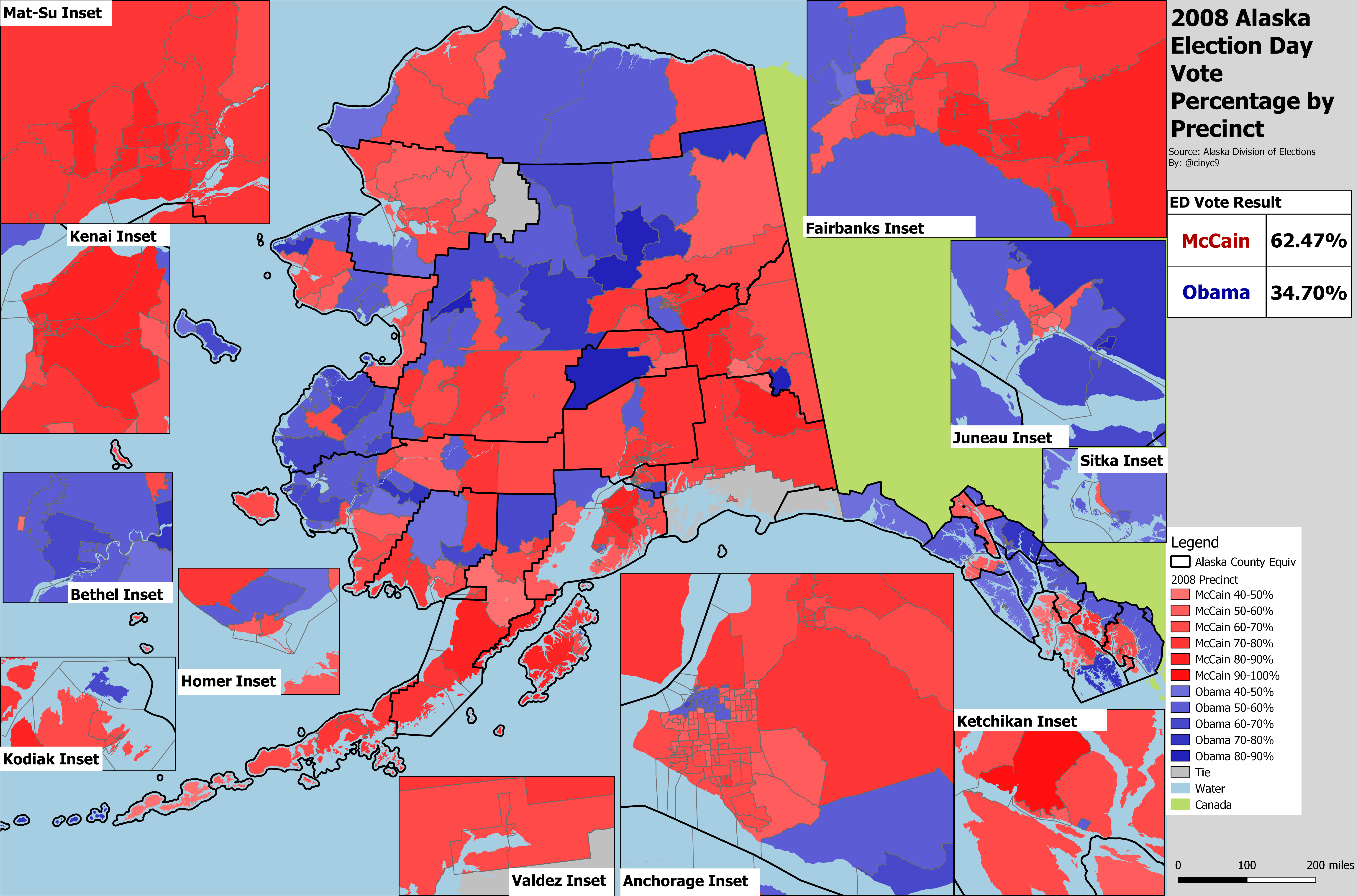Alaska 2008 Election Day Presidential Precinct Result Map