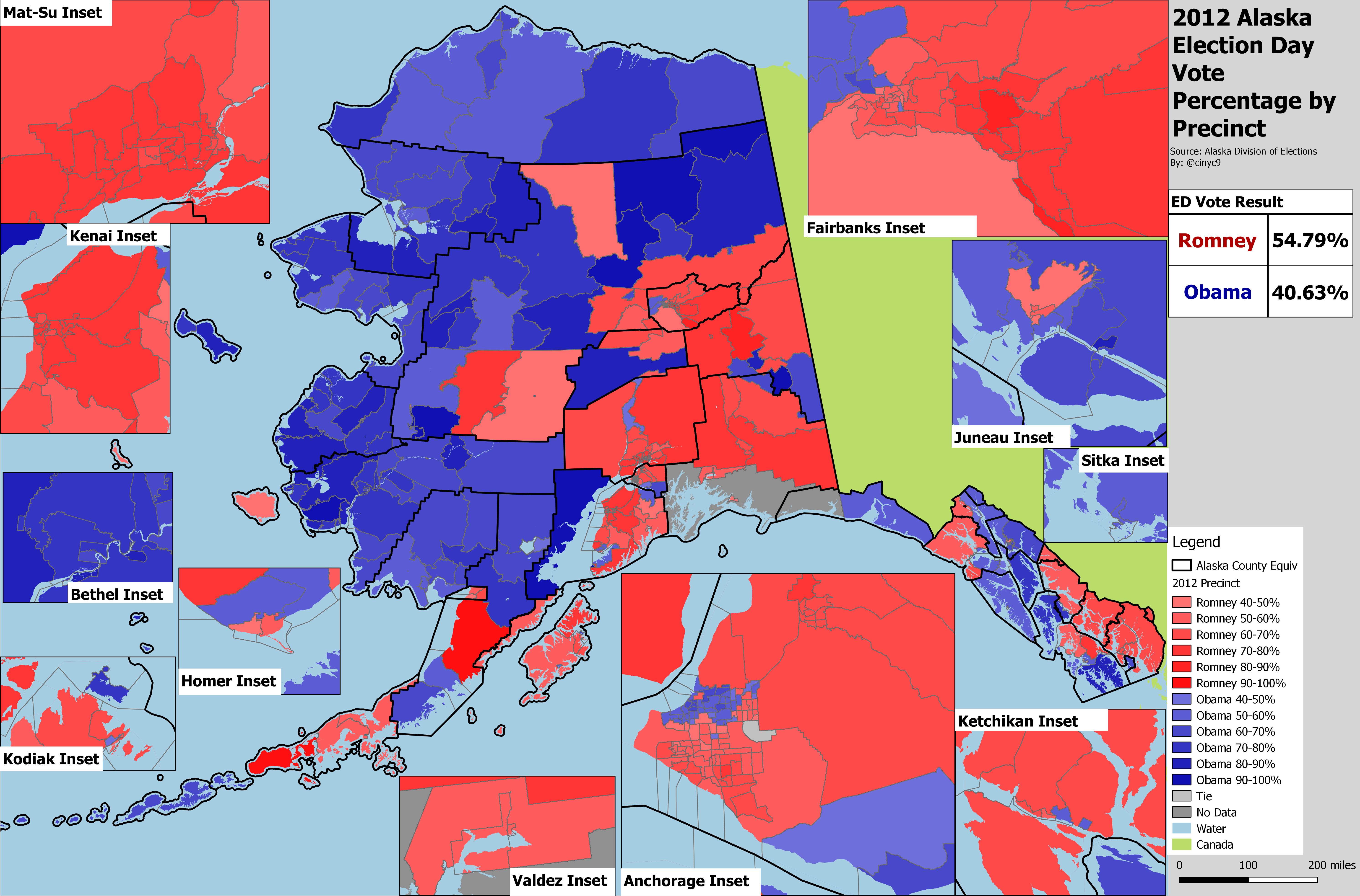 Alaska 2012 Election Day Precinct Winner Map