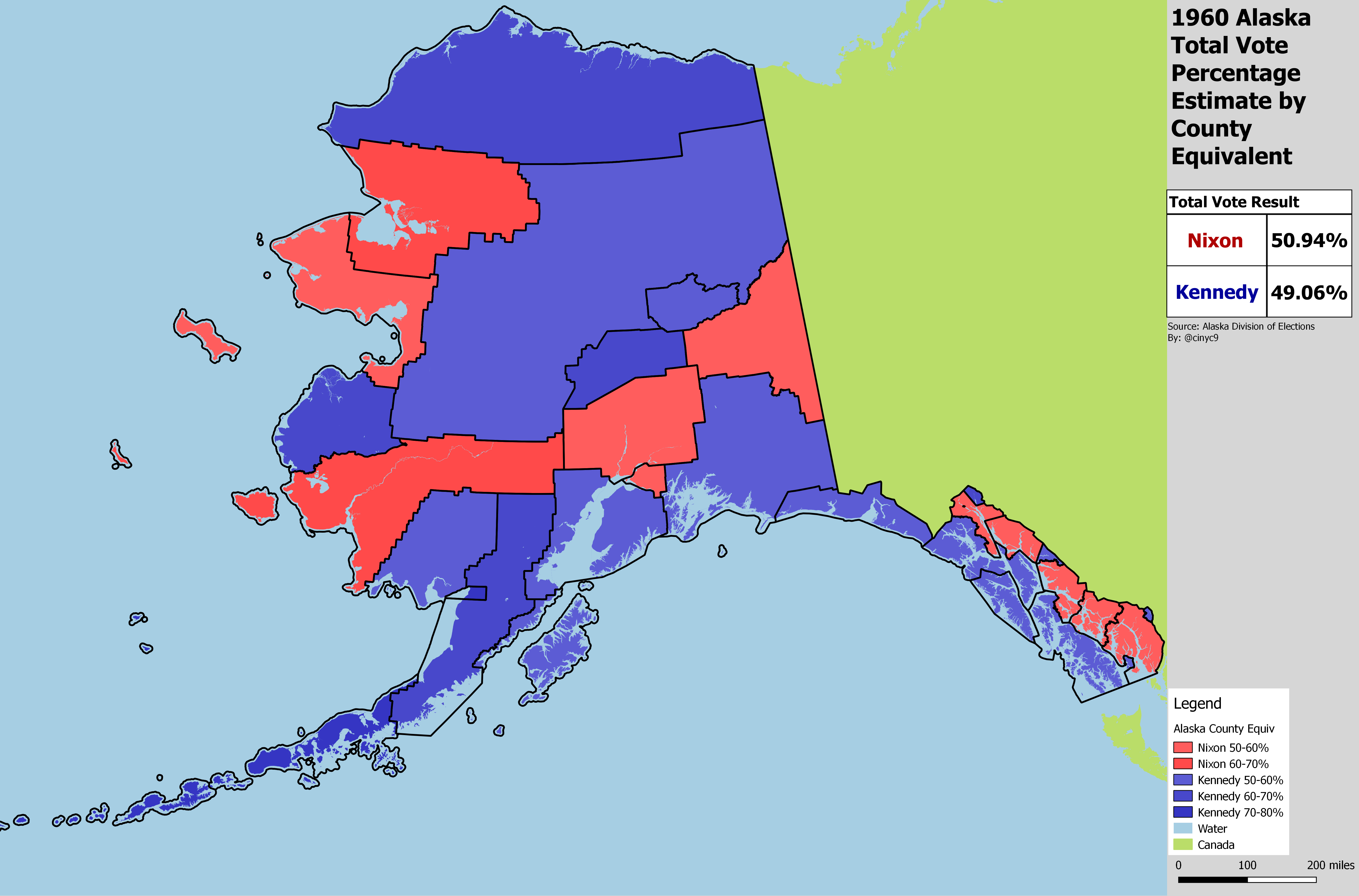 Alaska 1960 Presidential County Result Estimate