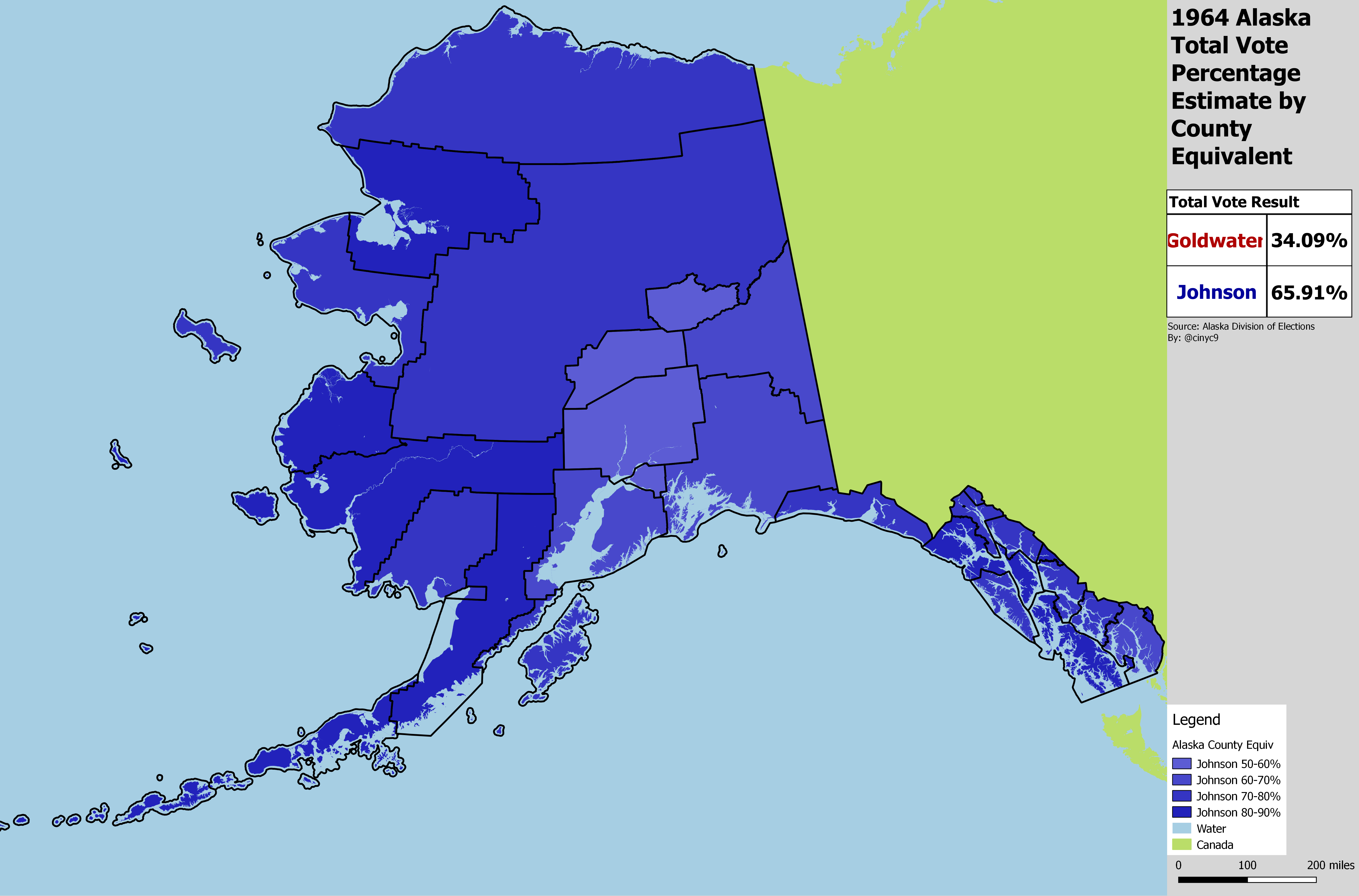 Alaska 1964 Presidential Results by County Map