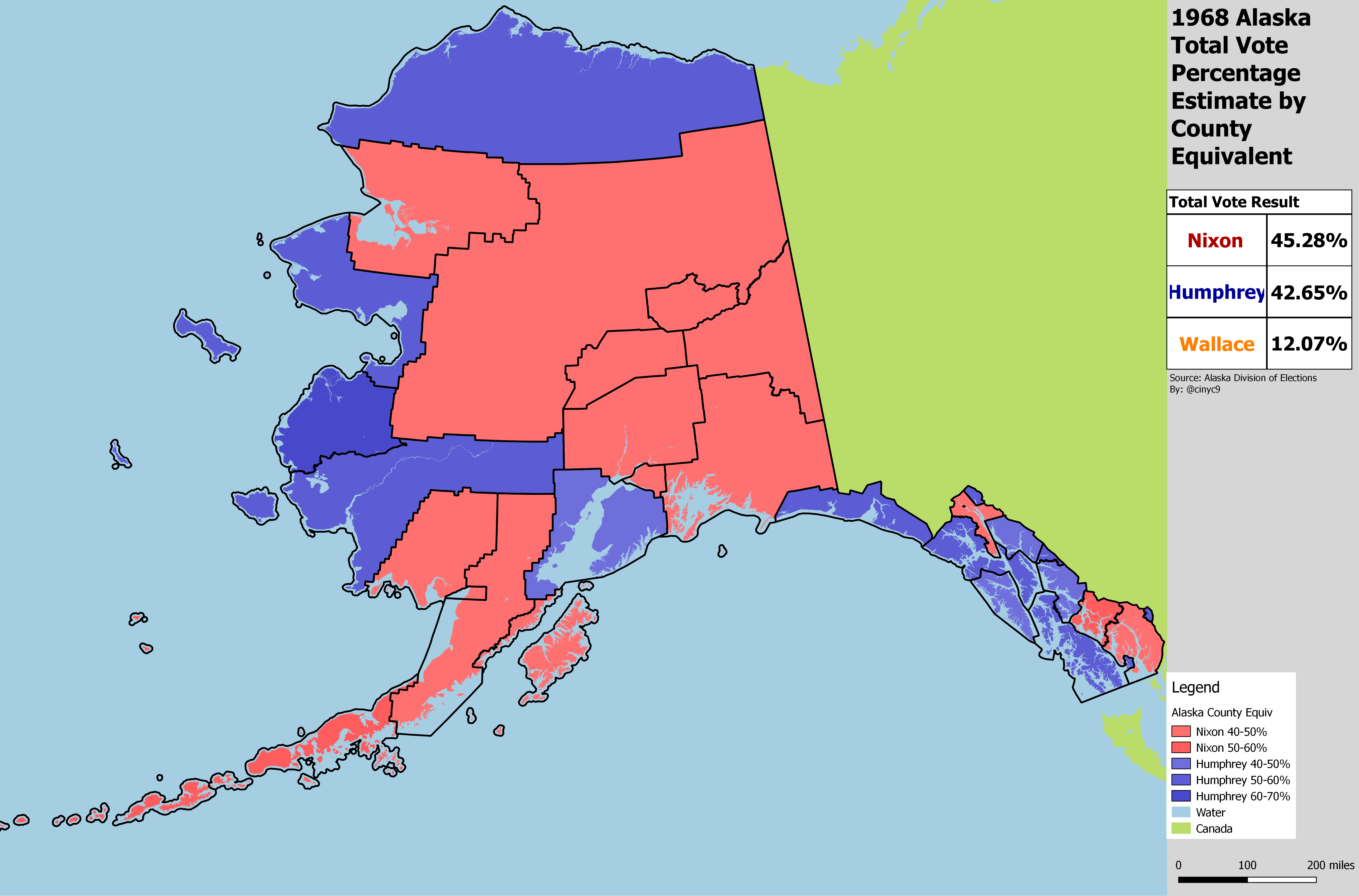 1968 Alaska Presidential Result by County Map