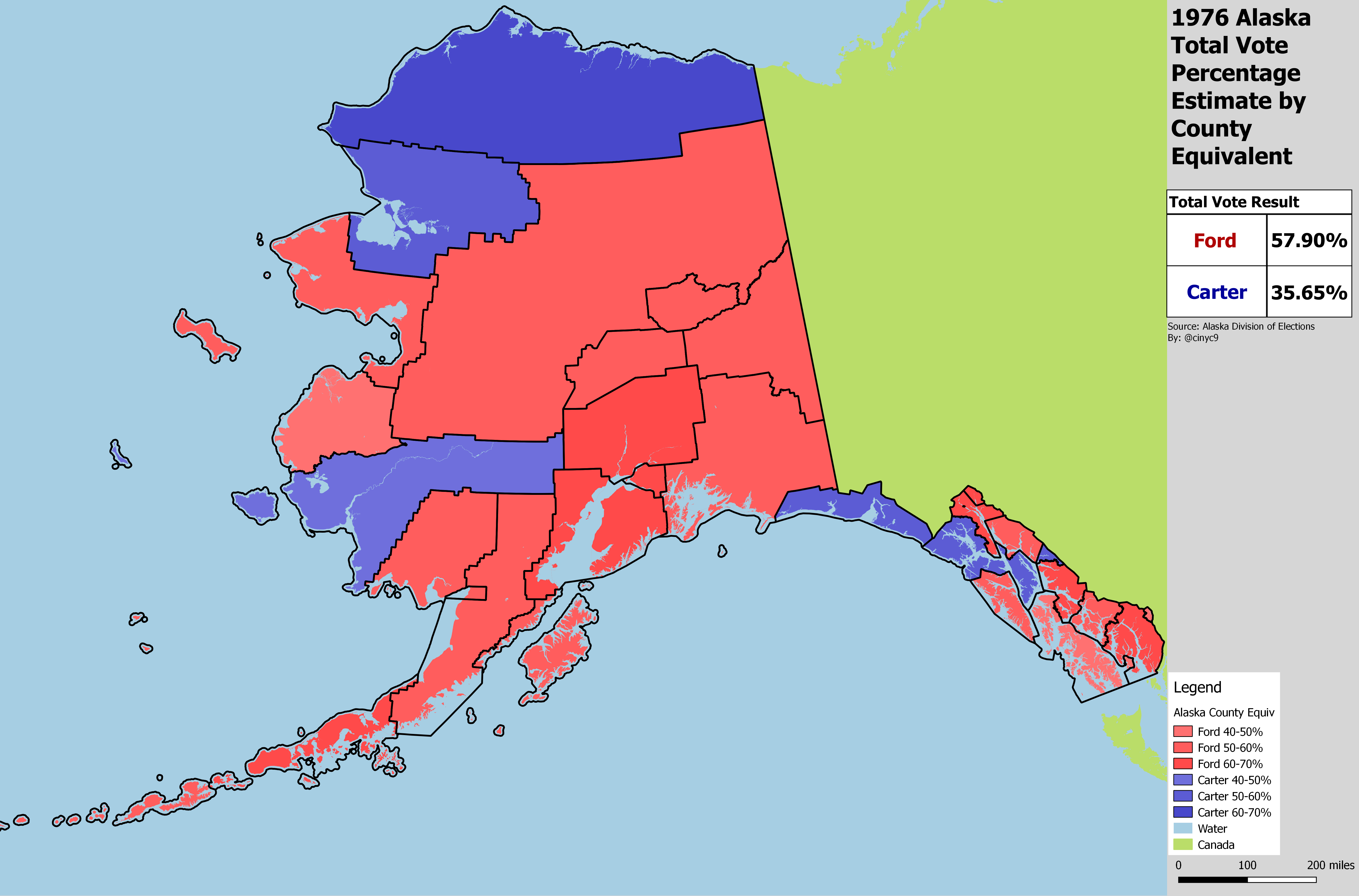 Alaska 1976 Presidential Results by County Map