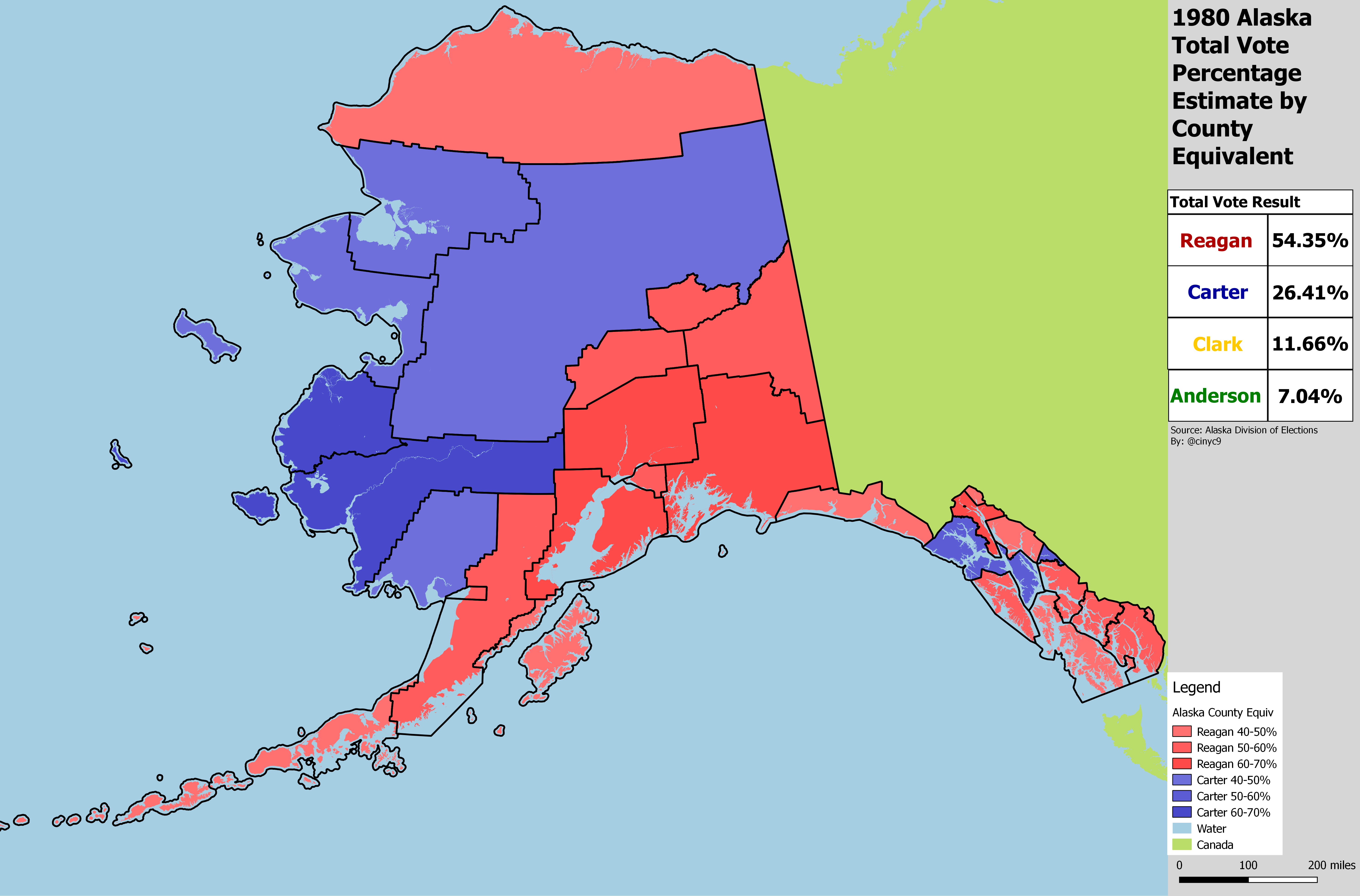 Alaska 1980 Presidential Result by County Map