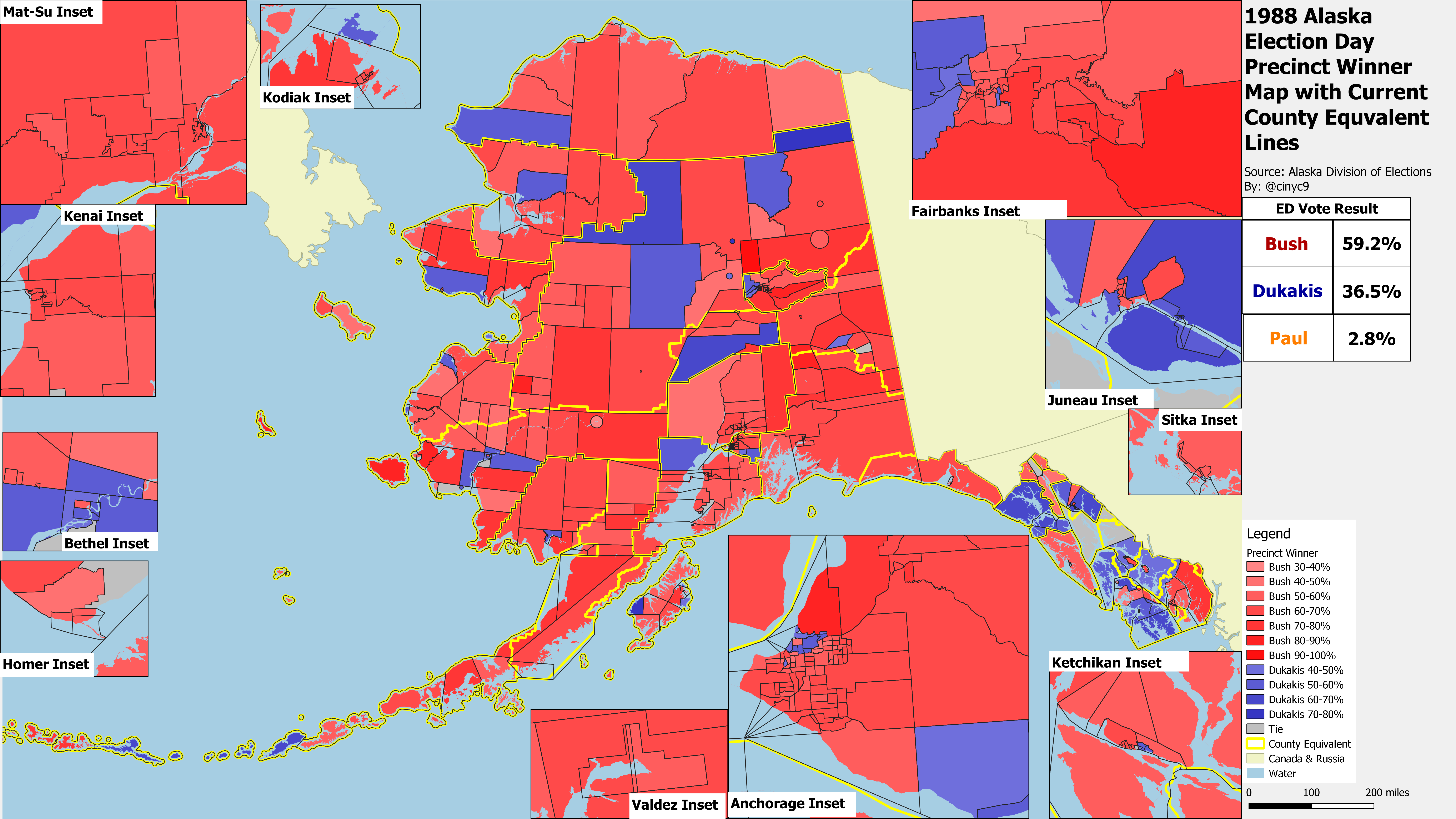 Alaska 1988 Election Day Precinct Winner Map