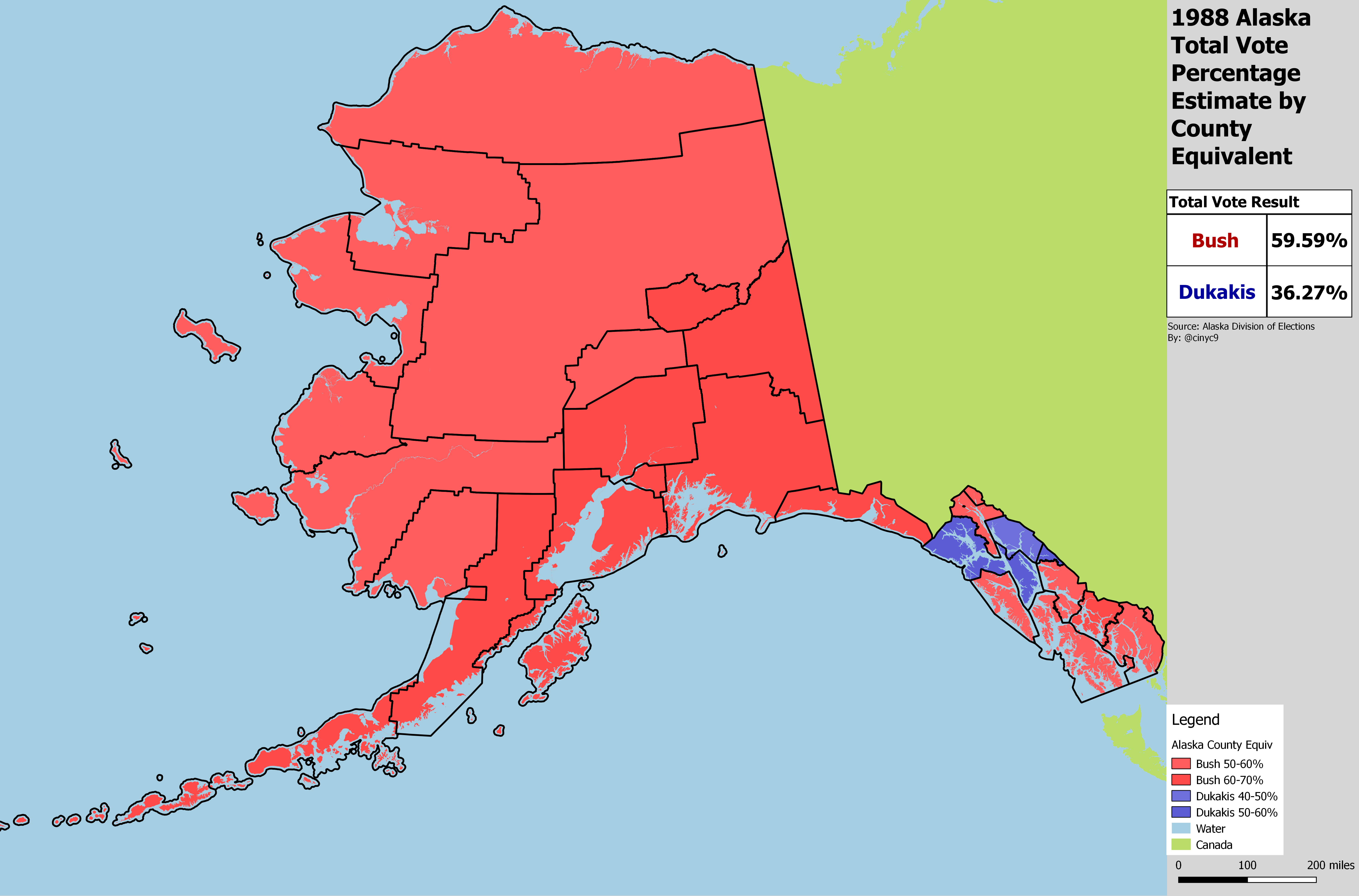 Alaska 1988 Presidential Result by County Map