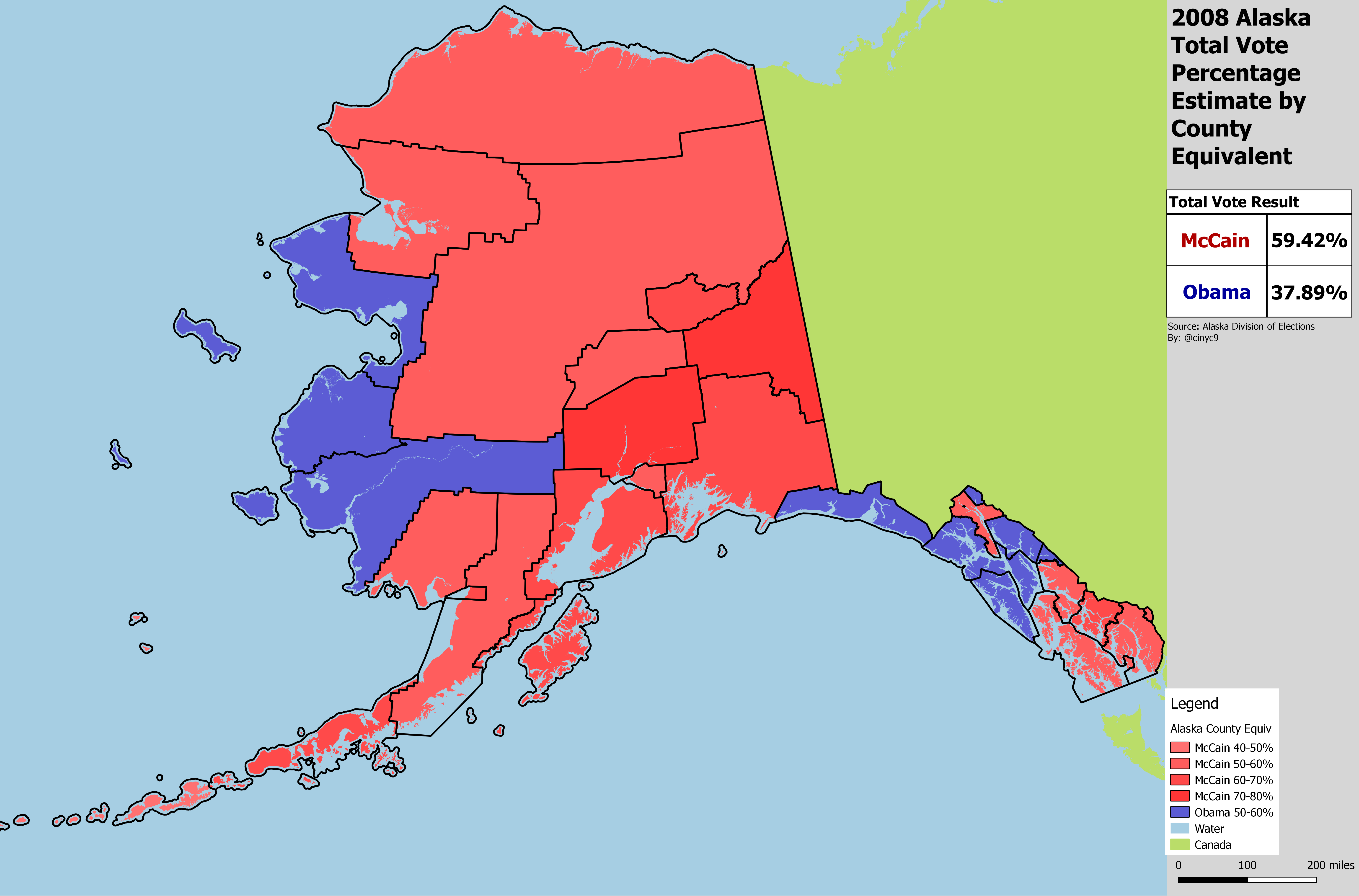 Alaska 2008 Presidential Results by County Map