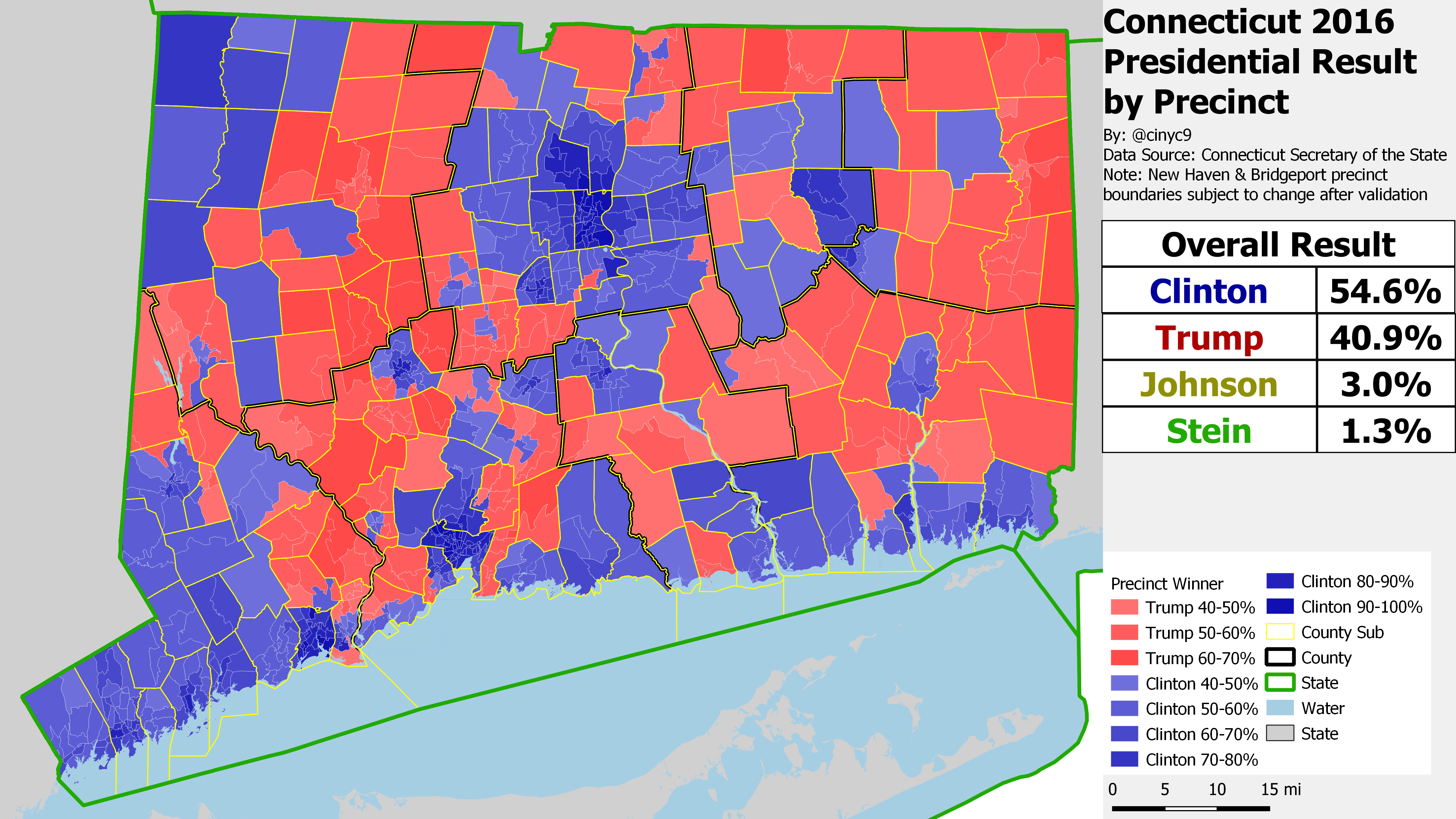 CT 2016 President by Precinct