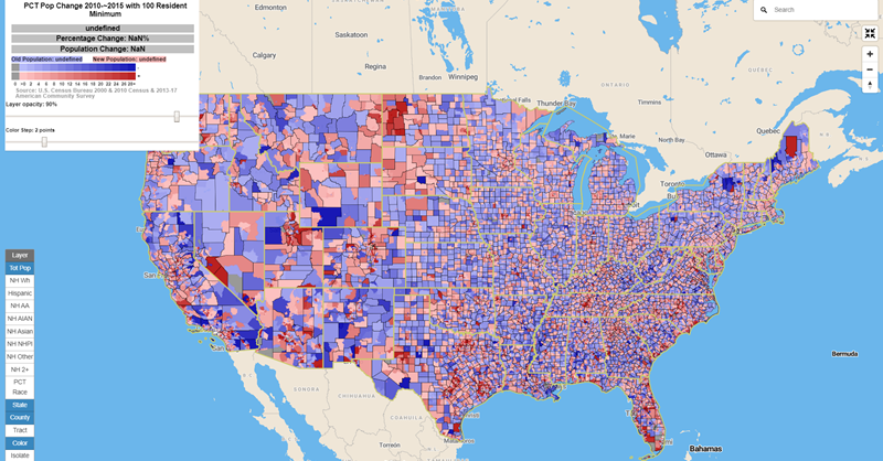 Interactive map of the population change in US census tracts